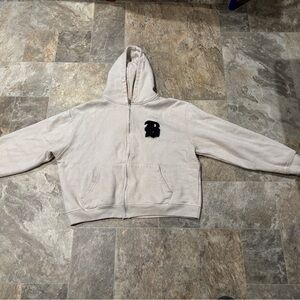 Beige Hoodie with Black Logo